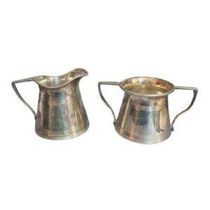 Forbes Silver Plate Co Quadruple Plate Creamer & Open Sugar Bowl 1023 Art Deco